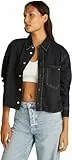 Calvin Klein Camisa Vaquera Mujer Cropped Dad Denim Shirt con Bolsillo en el Pecho, Negro (Denim Black), L