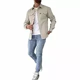 LXURY Chaqueta Tipo Camisa con Botones para Hombre,Sobrecamisa con Botones para Abrigo de Trabajo de algodón,Manga Larga Ajustada para Hombre (M,Light Apricot)
