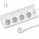 Regletas Enchufes con 2 USB C y 2 USB A, 4 Tomas Enchufe Multiple con Interruptor Regleta Enchufes Proteccion Sobretension 3680W, 90° Enchufe de Esquina 2M Cable para Cocina, Oficina, Hogar, Blanco