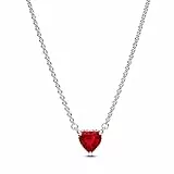 Pandora Timeless Collar con diseño de corazón de plata de ley con cristales rojo cereza jubileo y circonitas cúbicas transparentes