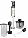 Fagor Batidora de mano DIVAMIX Plus 800W de potencia. Incluye 4 accesorios: Vaso medidor 700ml, minicpicadora de 500ml, Varillas emulsionadoras y pasapurés. Pie desmontable de acero inoxidable.