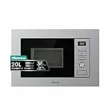 Hisense BIM320G41X - Microondas Integrable, 1000W, 20L, Alto 38.8cm x Ancho 59.5cm, Color Inox, 5 Niveles de Potencia, 15 Programas Preestablecidos, Grill Combo, Descongelar por Tiempo o Peso