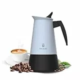 Cecotec Cafetera Italiana Piccolina 600 Blue, Capacidad 300 ml para 6 tazas, Diseño elegante en Acero, Filtro Acero Inoxidable, Apta para todas las superficies, Válvula de seguridad, Cierre silicona