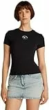 Tommy Jeans Camiseta de Manga Corta Mujer Essential Logo tee Slim Fit, Negro (Black), XXS