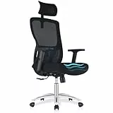 Silla Escritorio, Silla Ergonomica con Reposacabezas Ajustable, Reposabrazos, Soporte Lumbar, Silla de Oficina con Altura Regulable y Oscilación de 90°-130°, Silla Giratoria Capacidad de Peso 150kg