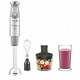 Moulinex QuickChef ,Batidora de Mano 1000 W, Regulador de 10 Velocidad Turbo, 3 Accesorios para Picar y Montar y Vaso Medidor, Cúpula Antisalpicaduras, Acero Inoxidable DD655D
