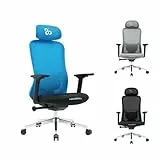 NEWSKILL NUE Silla ergonómica con reposabrazos 3D, Base metálica cromada y Respaldo de Malla Transpirable - Color Negro-Azul