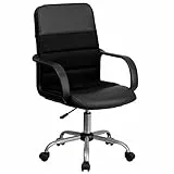 Flash Furniture Silla de Escritorio Manor giratoria de Piel Suave con Respaldo Medio con reposacabezas y Brazos Acolchados, Silla de Oficina ergonómica Acolchada de Altura Ajustable, Black