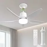 Airwit 71cm Pequeño Ventilador de Techo con Luz LED y Mando a Distancia, Casquillo E27, Instalación Rápida, 50W Regulable Lampara Ventilador Techo Silencioso para Dormitorio, Salón y Cocina