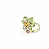 Swarovski Anillo abierto Idyllia, Tallas mixtas, Flor, Verde, Baño tono oro