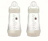 MAM Pack 2 Biberones Anticólicos, 2-4 Meses, 260ml, con con Tetina 2 Flujo Medio de Silicona de Fácil Aceptación, Autoesterilizable y Fácil de Limpiar, MAM Easy Start Anti-Colic, Neutro Mate, 2uds
