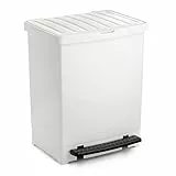Tatay Cubo de Basura Cocina con Pedal 25L | Acabado Mate | Interior y Exterior | Para Bolsas de 30L | Plástico Resistente Libre de BPA | 33,5x31x42 cm, Blanco