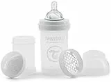 Twistshake Biberón Anti-cólicos con Tetina Flujo Lento de Silicona para Bebés, Alimentación Similar al Pecho, Botella para Beber de Leche, 180 ml, Sin BPA, 0+ Meses, Blanco