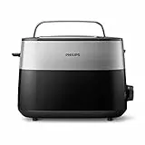 Philips Tostadora - 2 Ranuras, 8 Ajustes, Rejilla Calientabollos, Descongelación, Apagado Auto, Negro/Plateado (HD2516/90)