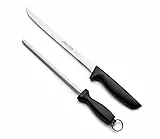 Arcos Serie Niza - Set Jamoneri - Cuchillo Jamonero + Chaira - Hoja de Acero Inoxidable NITRUM de 240 mm - Mangos fabricados en Polipropileno (PP) Color Negro