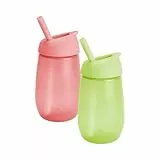 Munchkin Set de Tazas Simple Clean para Niños Pequeños, Tazas para Bebé y Niño Pequeño con Pajita, Taza sin Derrames Libre de BPA, Tazas con Pajita para Bebé, 296ml, 2 Paquetes, Verde/Rosa