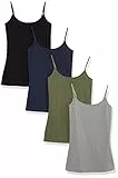 Amazon Essentials Camisola Entallada Mujer, Pack de 4, Azul Marino/Gris/Negro/Verde Oliva, L
