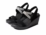 Skechers RUMBLE ON CHART TOPPER, Sandalias de Talón Abierto para Mujer, Black Mitobuck/ Metal/ Clear Rhinestone, 38 EU