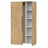 MUEBLES PITARCH | Armario Dormitorio Ropero 2 Puertas, 2 Barras y 4 Estantes Regulables, Roble Gold, 200x100x57cm (Alto x Ancho x Fondo), Mueble Recibidor Moderno, Modelo Noa