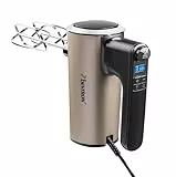 Bestron Batidora de mano, potente batidora de mano con 6 niveles, función turbo y pantalla LCD, dispositivo agitador con 2 batidores y 2 ganchos para amasar, peso ligero de 1 kg, color: beige