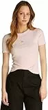 Calvin Klein Camiseta de Manga Corta Mujer Woven Label Rib tee Slim Fit, Rosa (Silver Peony), L