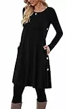 MOLERANI Vestido de Jersey para Mujer Vestido de Manga Larga Botón de Mujer Vestido Túnica Casual con Bolsillos Negro M