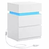 VASAGLE KAILYN Colección - Mesita de Noche con Tira de Luz LED Multicolor Variable, 3 Cajones, Mesa Auxiliar, Estilo Moderno, 35 x 40 x 55 cm, Blanco Nube LET630T10