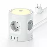 Torre Regleta Enchufes 16A con Luces LED Nocturnas 3 Modos de Iluminación, Cubo Regleta Enchufes con USB Alargador Enchufe 2M, Ladron Enchufes con Interruptor para Casa Oficina Enchufe Regleta