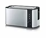 SEVERIN Tostadora automática de ranura larga, tostador ancho con soporte para panecillos, tostadora doble para calentar y descongelar, 1400 W, acero inoxidable cepillado/negro, AT 2590