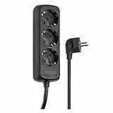 Hama Regleta de 3 enchufes, Enchufe múltiple sin Interruptor, regleta de 1.4 m, Enchufe Distribuidor, Certificado GS, enchufes girado 45 Grados, Enchufe múltiple para Oficina en casa, Color Negro