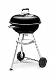 Weber Compact Kettle Barbacoa de carbón, superficie de la parrilla de Ø 47 cm, barbacoa con tapa y cuba esmaltadas en porcelana, soporte de tres patas y ruedas, rejilla cromada - Negro (1221004)