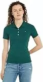 Tommy Hilfiger Polo de Manga Corta para Mujer Slim Fit, Verde (Ornamental Green), L