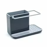 Joseph Joseph Caddy, Organizador de Plástico para fregadero de cocina con soporte para esponja, trapo, cepillo para platos y detergente, con drenaje, Gris