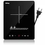 IsEasy Placa de inducción portátil, Cocina de inducción de una zona para picnic al aire libre, 2100 W, Vidrio negro (2100W-NEW）