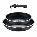 Bergner - Set 3 Pzs Sartenes (24+28 cm) con Mango Desmontable - Aluminio Prensado & Heat Dot - Revestimiento ILAG Essential - Antracita