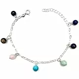 MASBARATA PULSERA 7 CHAKRAS PIEDRAS NATURALES COLGANTES EN PLATA DE LEY