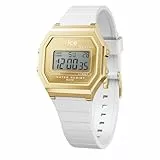 ICE-WATCH - Ice Digit Retro Metal Gold Mirror White - Reloj Blanco para Mujer con Correa de Silicona - 022733 (Small)