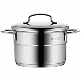 WMF Mini - Cacerola pequeña de 1,3L, tapa metálica, cacerola altasin revestimiento antiadherente de 14 cm, acero inoxidable Cromargan, apilable, para porciones pequeñas, Apta para inducción