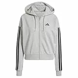 adidas Mujer Essentials 3-Stripes French Terry Full Zip Hoodie, Medium Grey Heather/Black, L