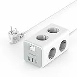 TESSAN Regletas Enchufes de 6 Tomas con USB C, Ladron Enchufes con 3 USB, Regletas con Interruptor, Alargador 2M, 3600W para Hogar y Oficina