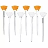 SIOPPKIK 8 Piezas Cepillos de Máscara de Abanico,Brocha para Mascarilla Facial,Cepillo Aplicador Facial de Blanco y Marrón,Pinceles para Mascarillas Faciales,Herramientas Cosméticas para Crema Barro