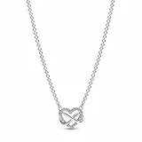 Pandora Moments Collar con corazón y símbolo de infinito centelleantes de plata de ley con circonitas cúbicas transparentes