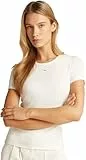 Tommy Jeans Camiseta de Manga Corta Mujer Pack de 2 Essential Rib Slim Fit, Blanco (Ecru/Black), S