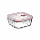 Tatay Fiambrebra de Alimentos, Vidrio, Hermética, 0.8L de Capacidad, Tapa de Clip, Libre de BPA, Apto Microondas, Horno, Congelador y Lavavajillas, Color Rojo. Medidas 16.4 x 16.4 x 6.9 cm