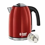 Russell Hobbs Hervidor Agua Eléctrico [1.7 l, acero inoxidable] Colours+ Red (ebullición rápida, filtro antical extraíble, boquilla vertido óptimo, indicador nivel de agua, 2400 W, rojo) 20412-70