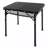 AKTIVE Mesa Plegable pequeña, Negro, 60 x 45 x 27/56 cm, Altura Ajustable, Topes Antideslizantes, Soporta 30 kg, Asas Transporte, Incluye Red Auxiliar Desmontable, Playa, Jardín (63086)