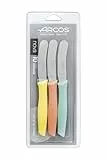 Arcos Nova - Set 3 Cuchillos Mantequilla - Acero Inoxidable 70 mm - Mango en color menta, naranja y limon