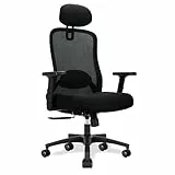 Durrafy Silla de oficina ergonómica, silla de escritorio de respaldo alto con reposabrazos ajustables y soporte lumbar, función de inclinación de 90°-130° (bloqueable), sillas de computadora de malla
