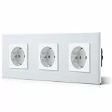 BSEED Enchufe de Pared 3 Enchufes Estándar Schuko con Panel de Cristal 16A Fácil Instalación 228mm Blanco