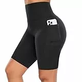 GIMDUMASA Pantalones Cortos Deporte Mujer Cintura Alta Shorts Leggins Pantalones Cortos de Yoga para Correr Gym Fitness Mallas Deportivos con Bolsillos Laterales GI371(Negro,XXL)